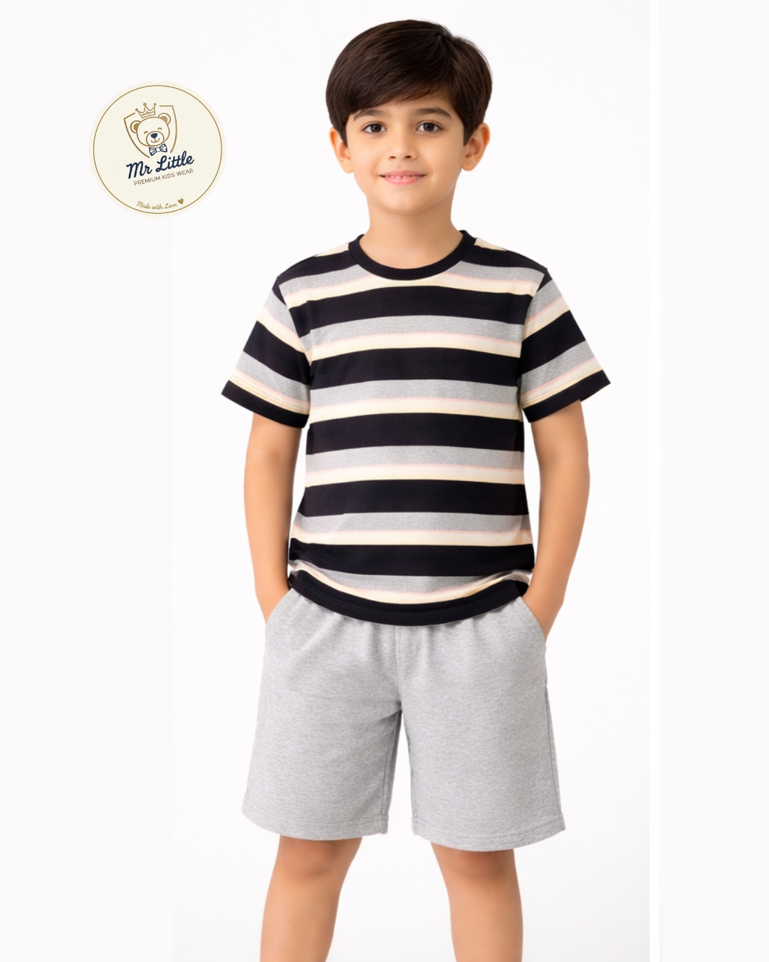 Triped Kids T-Shirt – Black & Grey