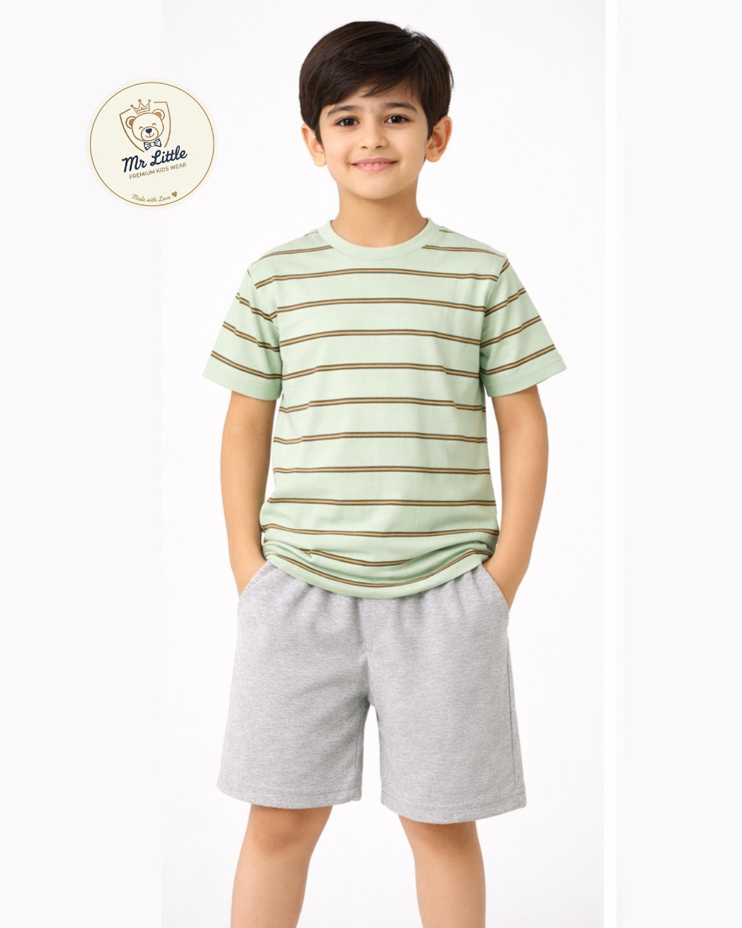 Mint Green Striped Kids T-Shirt
