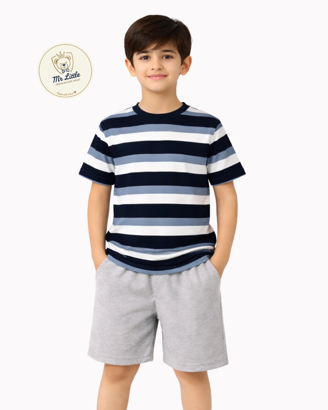 Sky Blue & Black Striped Kids T-Shirt