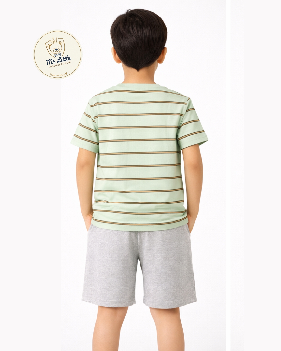 Mint Green Striped Kids T-Shirt - View 2