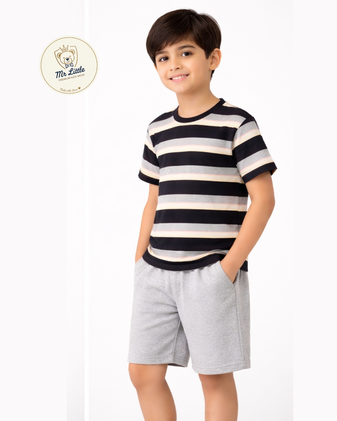 Triped Kids T-Shirt – Black & Grey - View 1