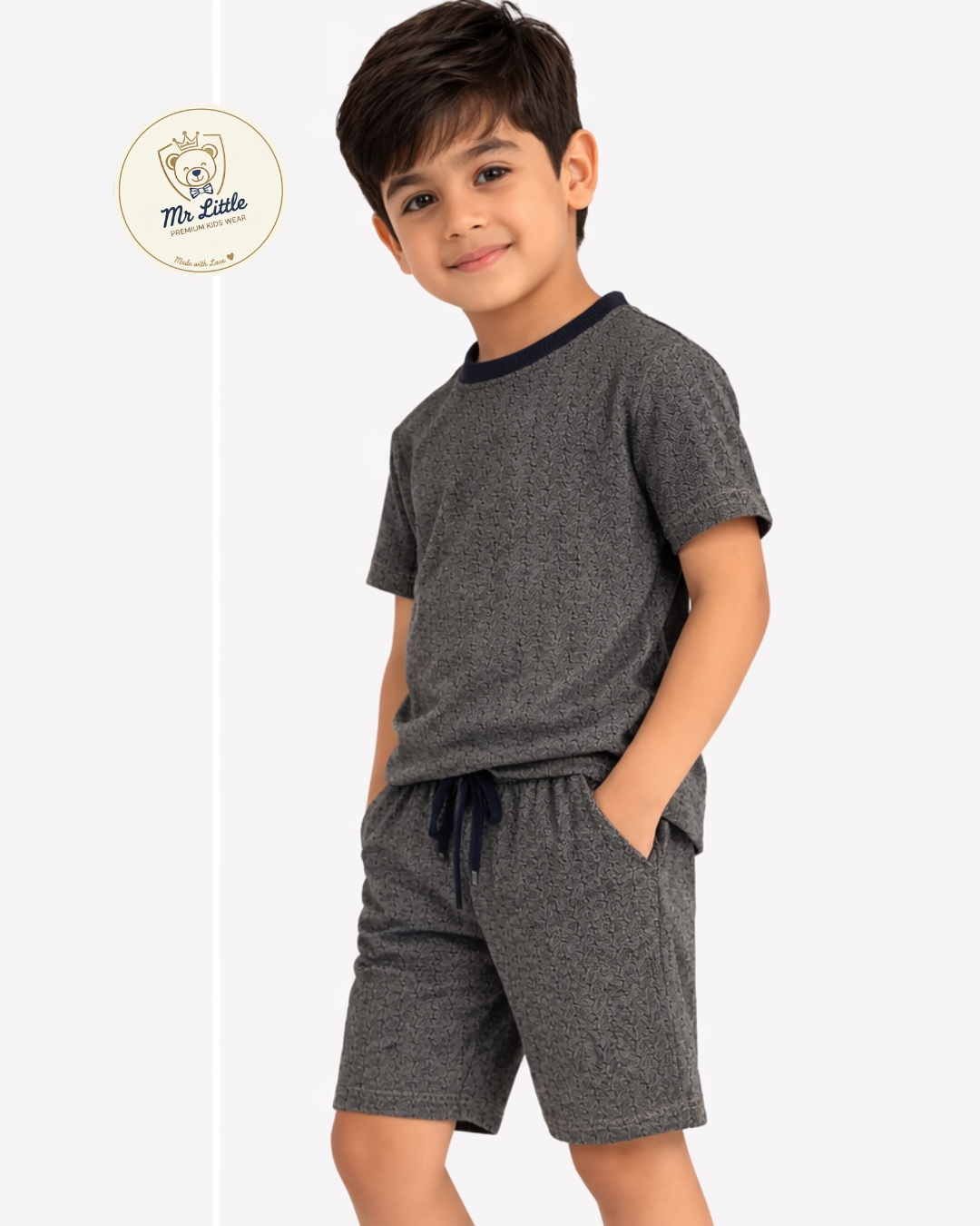 Dark Blue Pattern Kids Knicker Shirt Suit - View 2