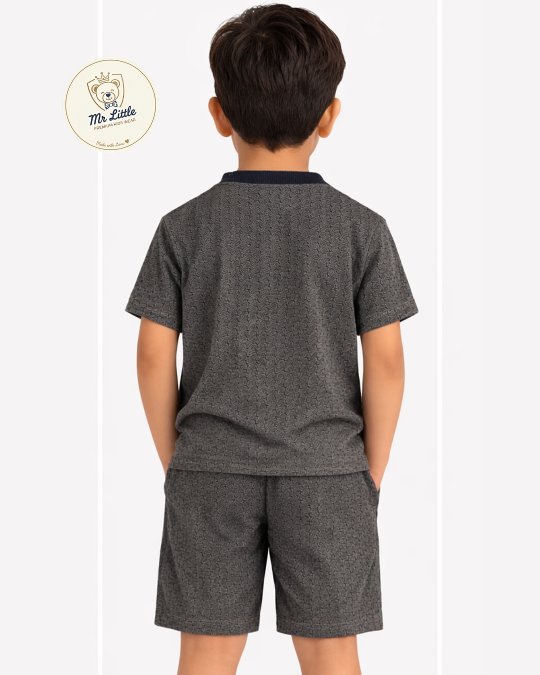 Dark Blue Pattern Kids Knicker Shirt Suit - View 3