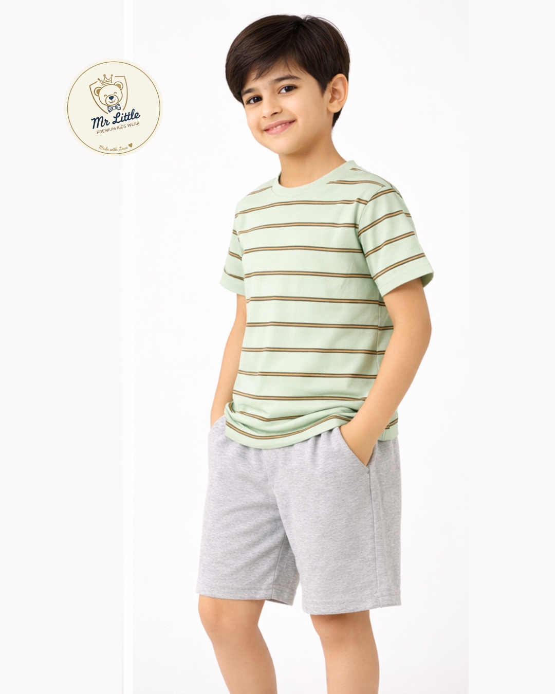 Mint Green Striped Kids T-Shirt - View 1