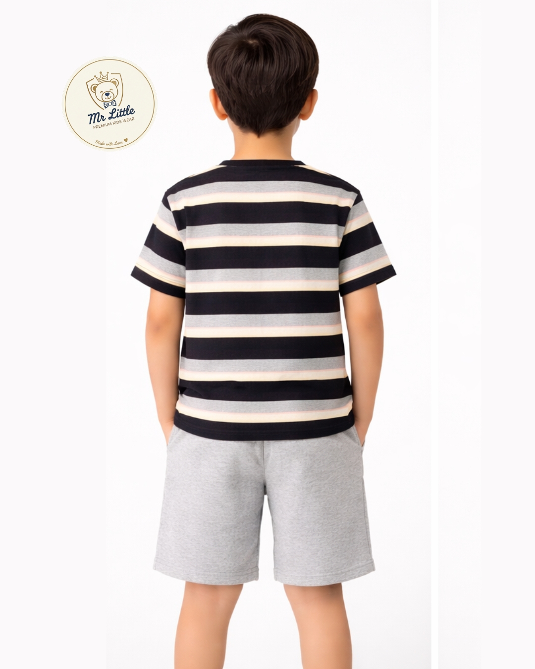 Triped Kids T-Shirt – Black & Grey - View 2